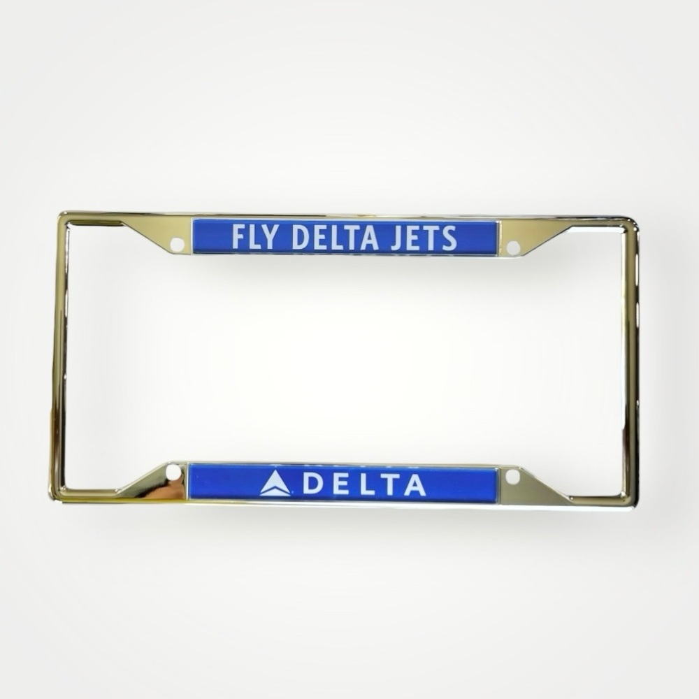 Delta Air Lines Official License Plate Frame Collectible FLY DELTA JETS Blue New